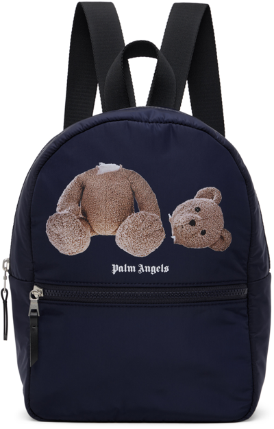 Palm Angels Kids Navy Classic Bear Small Backpack In Blue