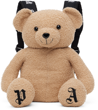 Palm Angels Kids Brown Teddy Bear Backpack In Brown Brown