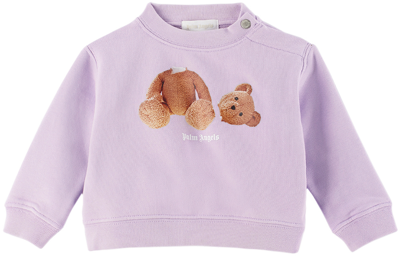 Palm Angels Baby Purple Pa Bear Sweatshirt In Lilac Brown