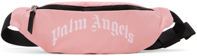Palm Angels Kids Pink Curved Logo Belt Bag In Pink White