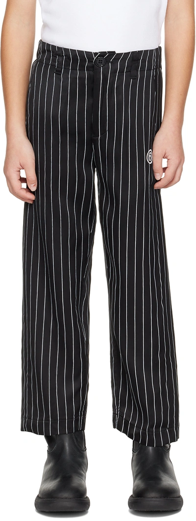 Mm6 Maison Margiela Kids Black Striped Trousers In Mm00y M6900 Stipe