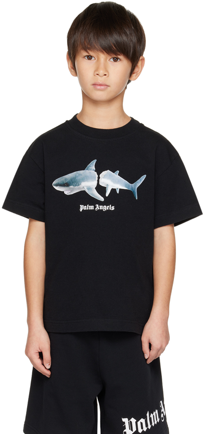 Palm Angels Kids Black Shark T-shirt In Black Medi