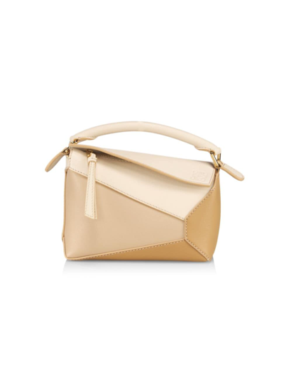 Loewe Mini Puzzle Edge Bicolor Leather Shoulder Bag In Angora