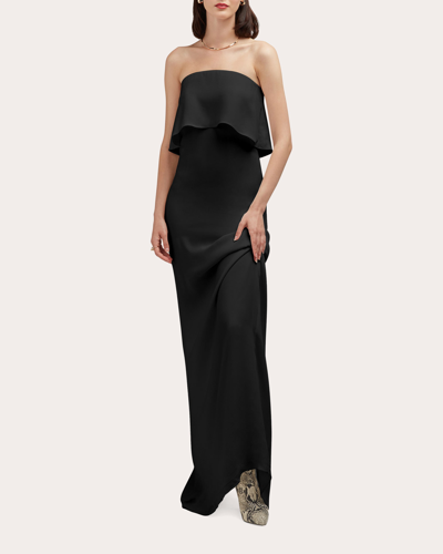 Careste Chiara Strapless Silk Column Gown In Black