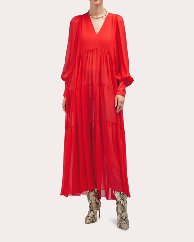 Careste Women's Charlie Peasant Inspired Silk Maxi Dress In Goji Berry