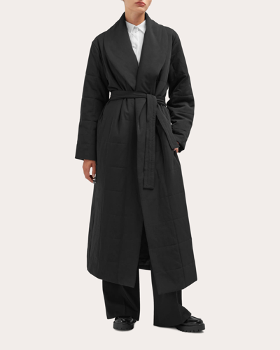Careste August Quilted Twill Wrap Coat In Black