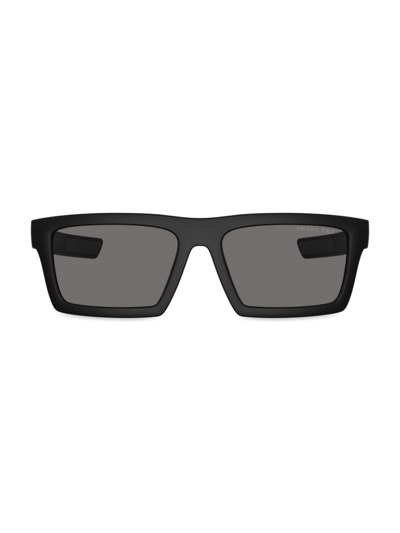 Prada Men's 55mm Rectangular Sunglasses In Matte Black Smoke