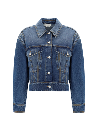 Alexander Mcqueen Denim Cocoon Jacket In Blue