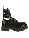 Alexander Mcqueen Rave Calfskin Buckle Loafer Boots In Black/silver