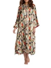 Natori Dynasty Mandarin Zip Caftan Dress With Pockets In Neutral