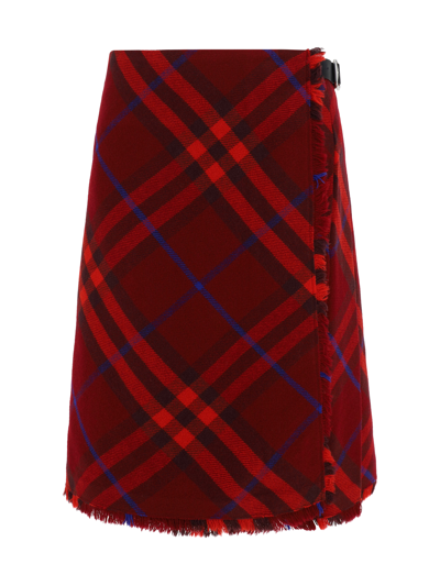 Burberry Woman Mini Skirt Brick Red Size 4 Wool In Multicolor