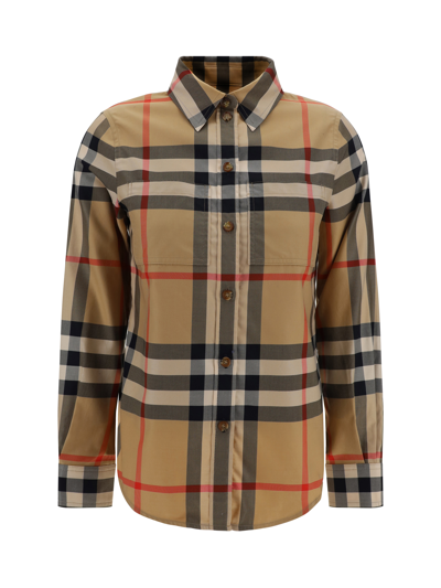 Burberry Check Cotton Shirt In Archive Beige
