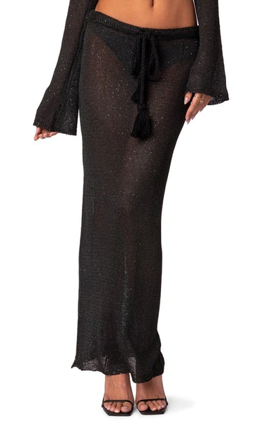 Edikted Women's Micro Sequin Tassel Sheer Knit Maxi Skirt In Black