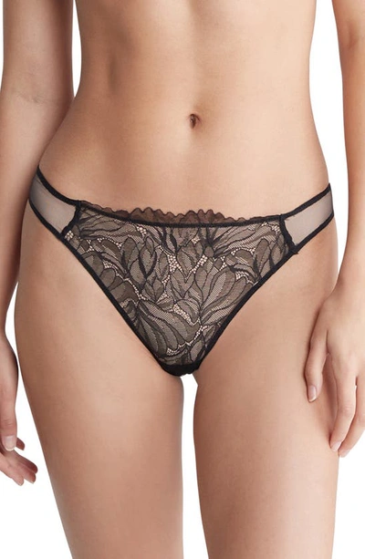 Calvin Klein Floral Lace Thong In Black