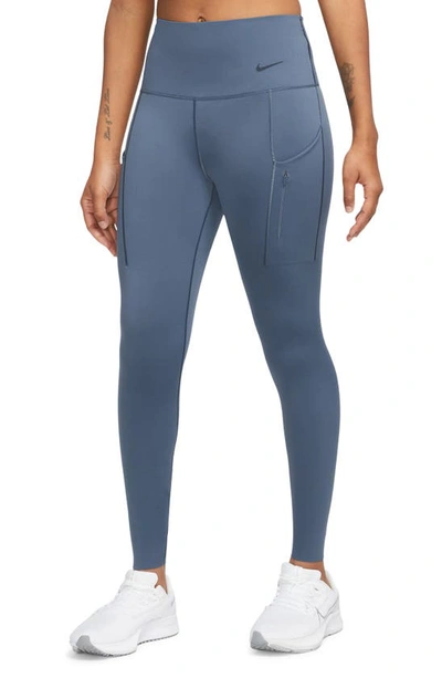 Nike Women's Go Therma-fit High-waisted 7/8 Leggings With Pockets In Diffused Blue/ Black