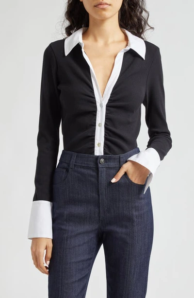 Cinq À Sept Lola Two-tone Button-front Shirt In Navy/white