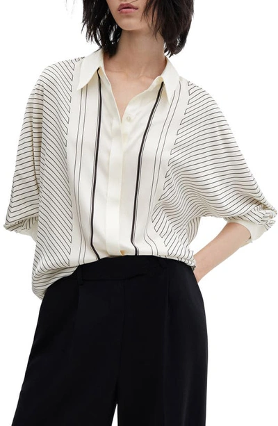 Mango Stripe Satin Shirt In Natural White