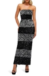 Helsi Caroline Colorblock Strapless Sequin Gown In Black/ Silver