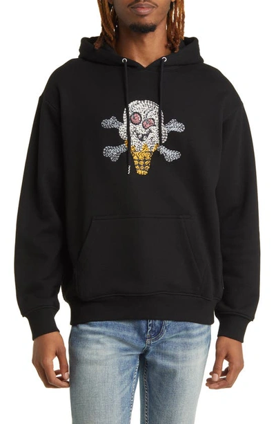 Icecream Croissant Embroidered Hoodie In Black