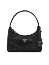 Prada Women's Satin Mini Bag With Crystals In Black