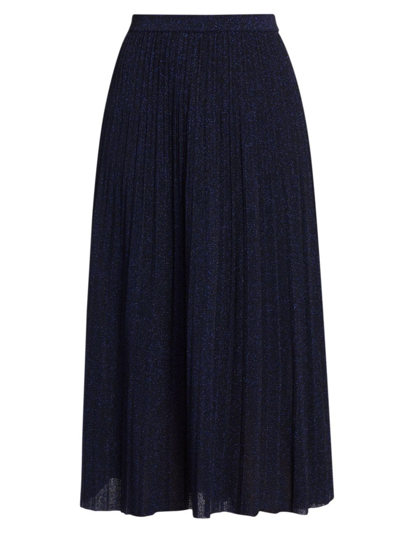 Zimmermann Alight Pleated Lurex Midi Skirt In Navy Lurex