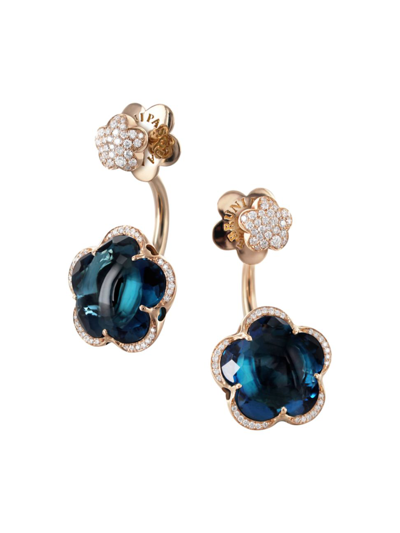 Pasquale Bruni Women's Bon Ton 18k Rose Gold, London Blue Topaz & 0.58 Tcw Diamond Drop Earrings