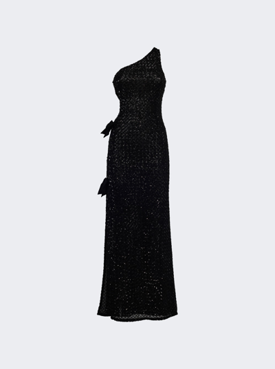 La Semaine One Shoulder Gown In Black Paillettes