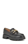 Nine West Women's Gables Round Toe Lug Sole Casual Loafers In Black Smooth