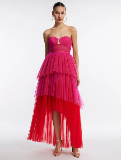 Bcbgmaxazria Flora Strapless High-low Tulle Gown In Raspberry