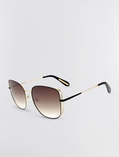 Bcbgmaxazria Muse Square Sunglasses In Shiny Light Gold + Black