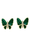 Effy Malachite & Diamond Butterfly Stud Earrings In Yellow Gold/ Green