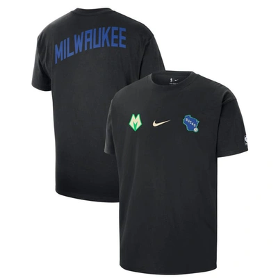 Nike Milwaukee Bucks 2023/24 City Edition  Men's Nba Courtside Max90 T-shirt In Black