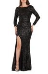 DRESS THE POPULATION DRESS THE POPULATION JANETTE SEQUIN LONG SLEEVE MERMAID GOWN