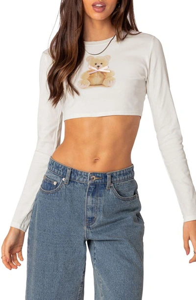 Edikted Women's Ted Cropped Long Sleeve T Shirt In White