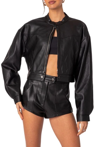 Edikted Women's Ramona Faux Leather Cropped Jacket In Black