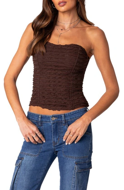 Edikted Lionna Ruffle Strapless Corset Top In Brown