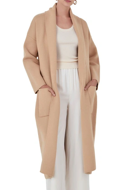 Endless Rose Women's Shawl Collar Oversized Long Cardigan In Tan