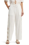 Rails Emmie Drawstring Linen Pants In White Eyelet