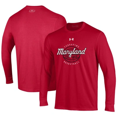 UNDER ARMOUR UNDER ARMOUR  RED MARYLAND TERRAPINS THROWBACK BASKETBALL PERFORMANCE COTTON LONG SLEEVE T-SHIRT