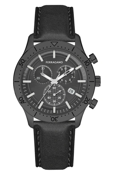 Ferragamo Master Chrono Strap Watch Man Wrist Watch Black Size - Calfskin In Ip Black
