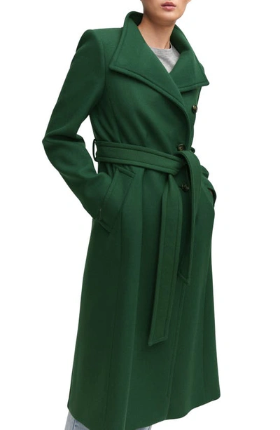 Mango Belted Virgin Wool Blend Coat In Green