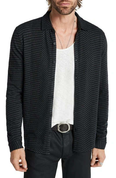 John Varvatos Men's Henderson Broken Stripe Jacquard Shirt In Black
