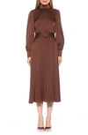 ALEXIA ADMOR SAFIYA LONG SLEEVE BELTED FIT & FLARE DRESS