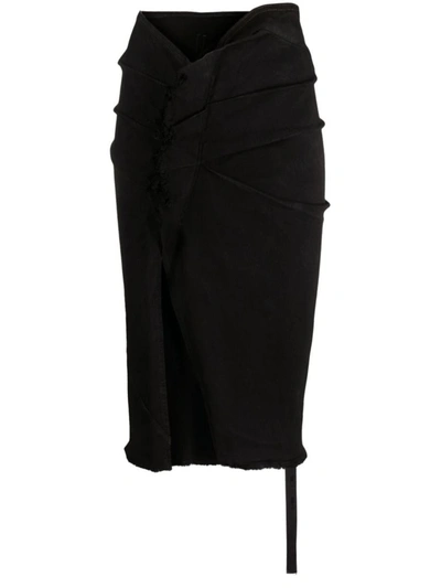 Rick Owens Drkshdw Denim Wrap Midi Skirt In Black