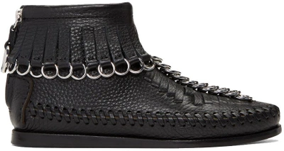 Alexander Wang Montana Embellished Fringed Textured-leather Ankle Boots In Black