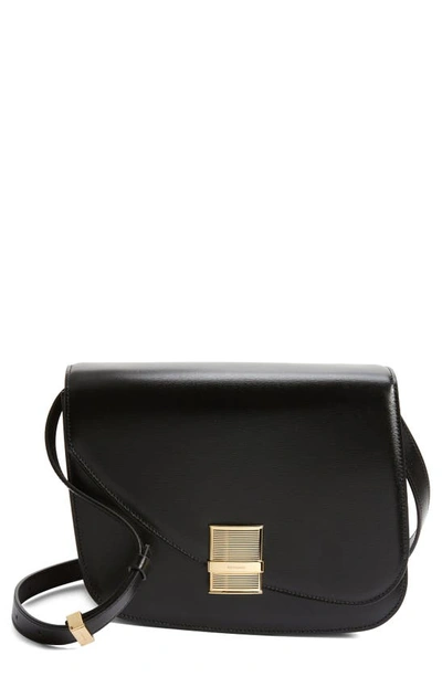 Ferragamo Fiamma Asymmetric Leather Crossbody Bag In Black