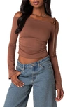 Edikted Women's Velvet Tie Off Shoulder Top In Brown