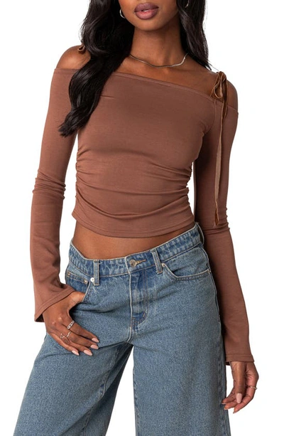 Edikted Women's Velvet Tie Off Shoulder Top In Brown