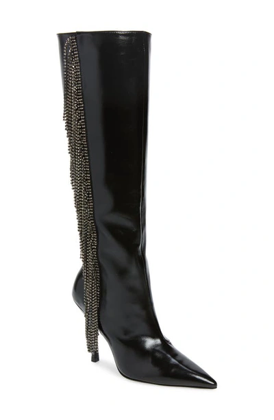 Stuart Weitzman Crystal Fringe Boot In Black/ Black Diamond