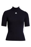 Courrèges Reedition Short Sleeves Ribbed Knitted Sweater Clothing In Navy